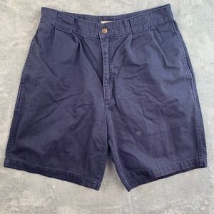 Vintage Bugle Boy Company Mens Navy Chino Shorts Pleated Front Cotton Size 32